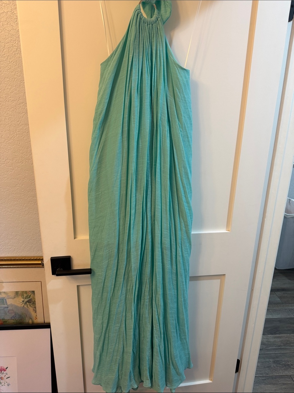 Aakaa Teal Halter Pleated Maxi Dress
